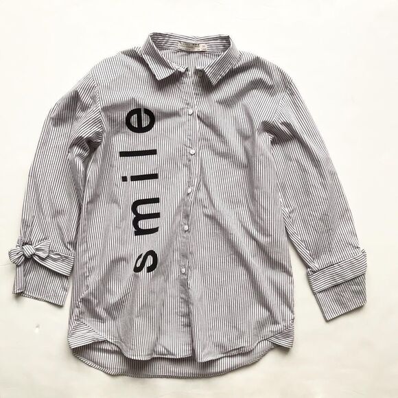 Zara oversized stripe button up shirt EUC 10Y - Picture 1 of 6